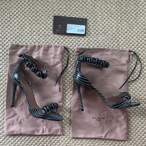 Alaïa Bombe Studded Leather Ankle-Strap Heel Sandal Black White Polka Dot 39.5